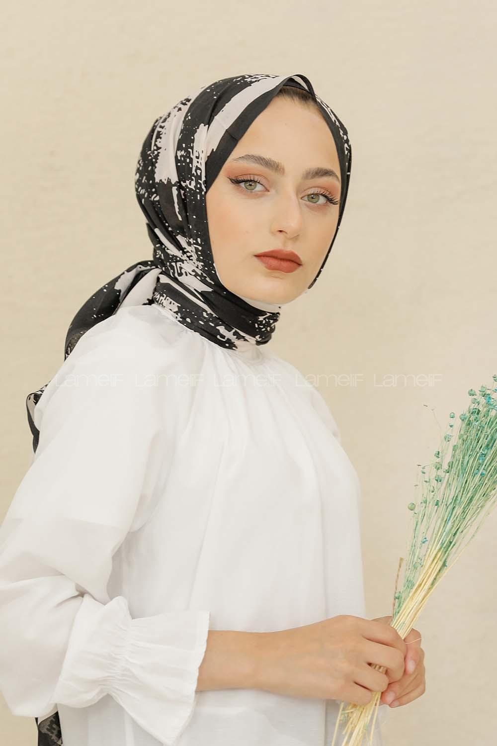 Modalamelif Siyah Renk Karışık Desenli Şal