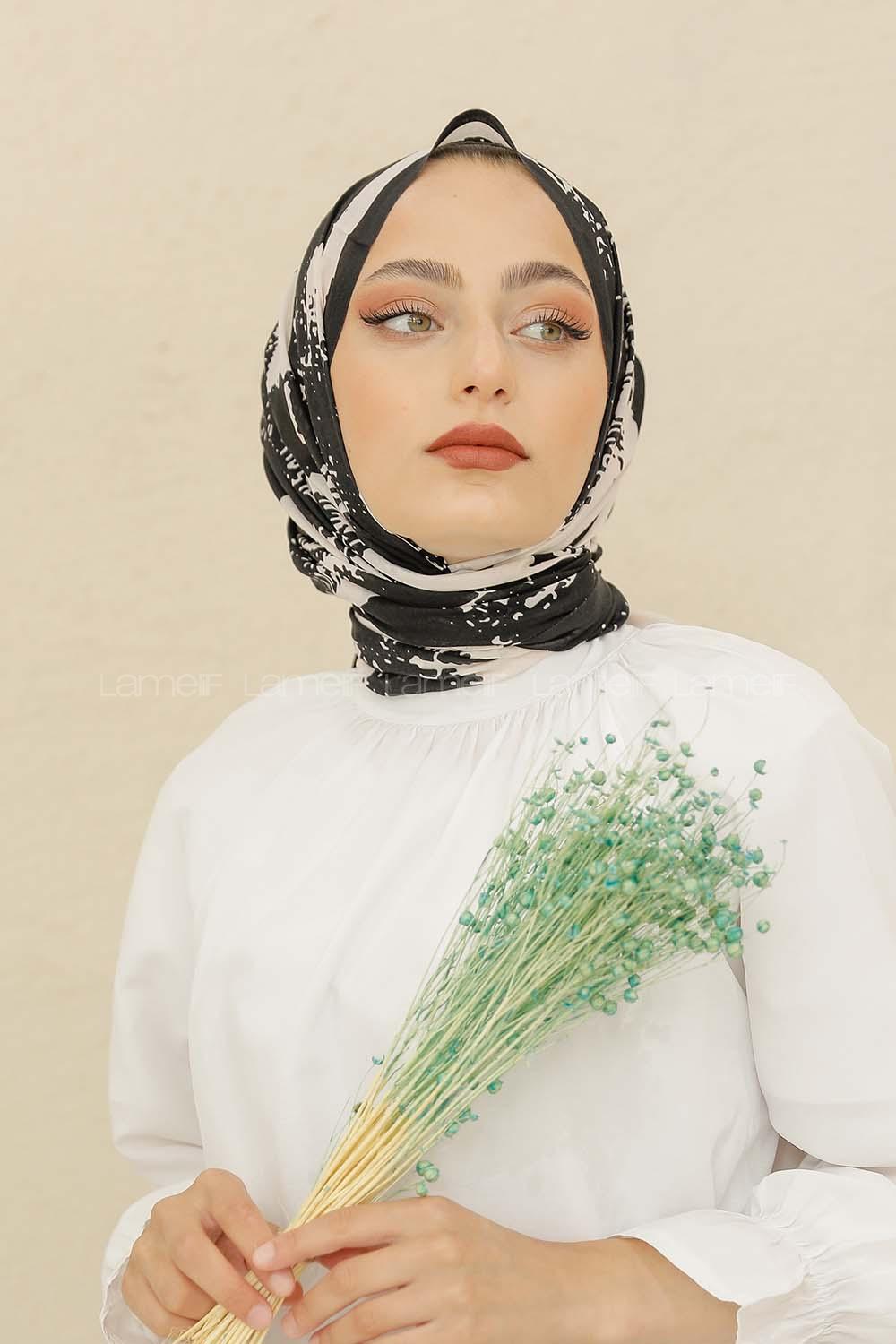 Modalamelif Siyah Renk Karışık Desenli Şal