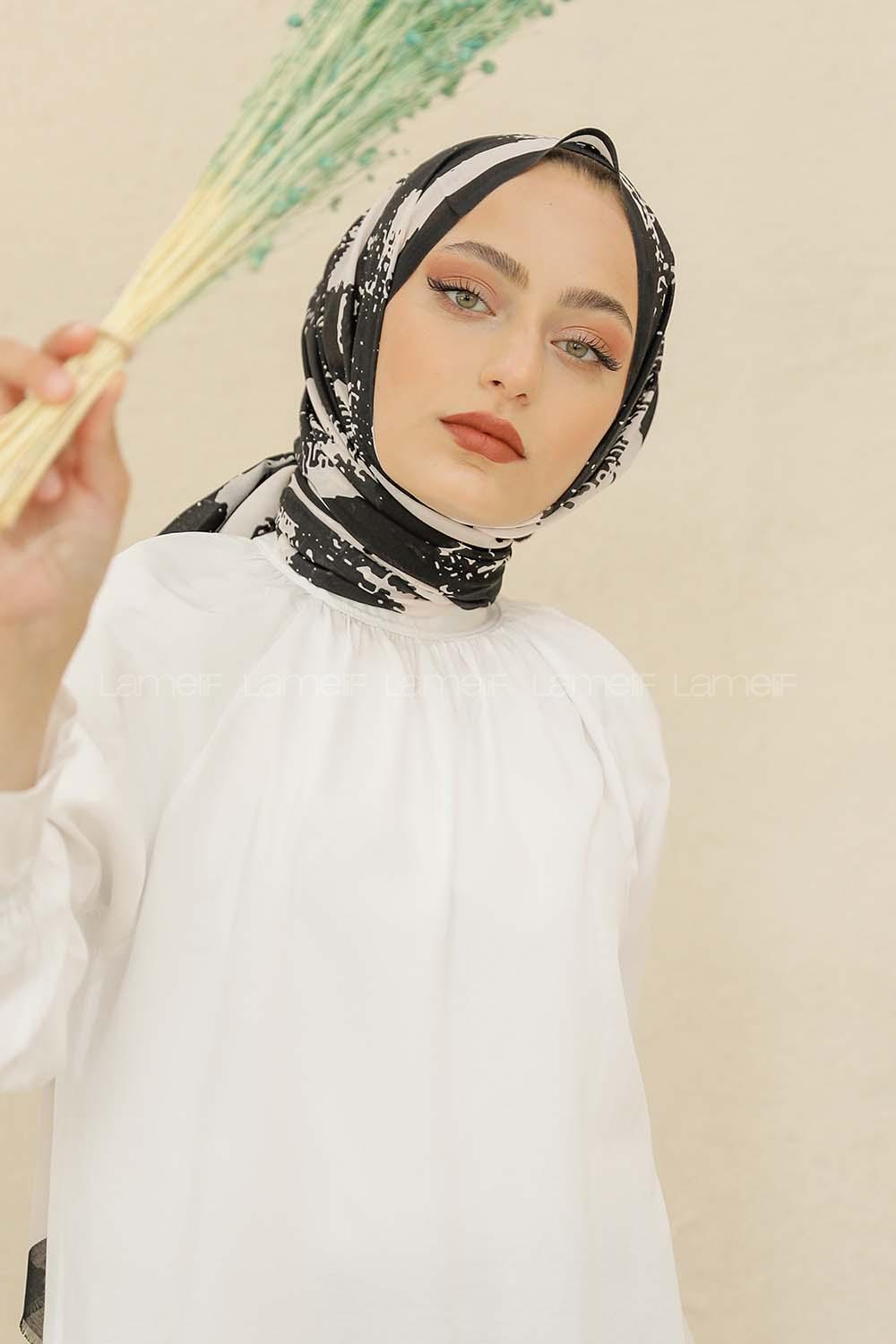 Modalamelif Siyah Renk Karışık Desenli Şal