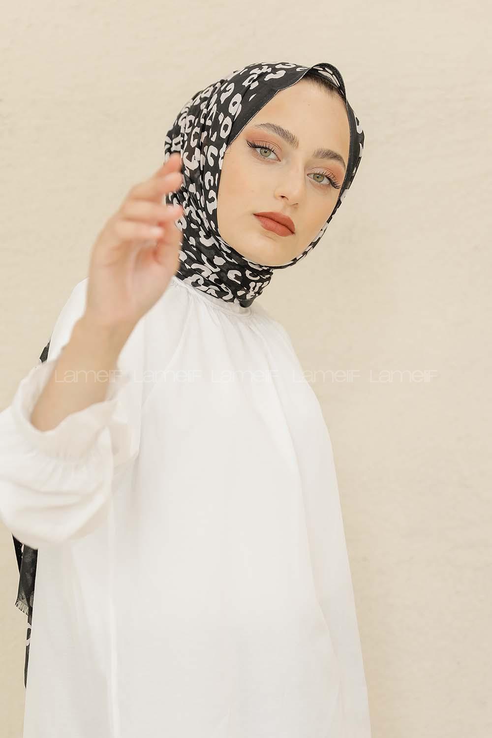 Modalamelif Siyah Renk Pati Desenli Şal