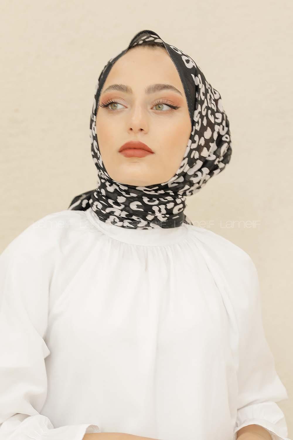 Modalamelif Siyah Renk Pati Desenli Şal