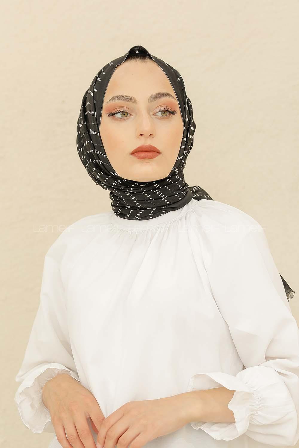 Modalamelif Siyah Renk Şerit Desenli Şal