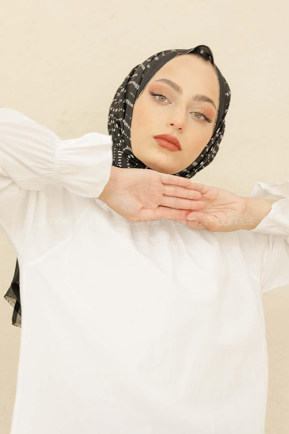 Modalamelif Siyah Renk Şerit Desenli Şal