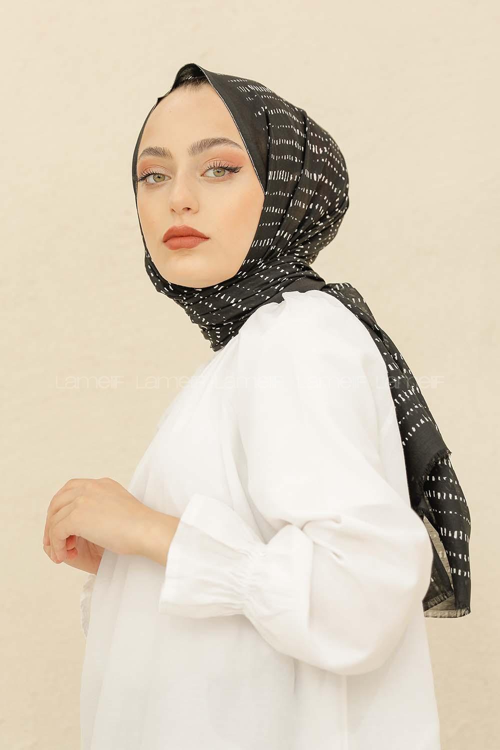 Modalamelif Siyah Renk Şerit Desenli Şal