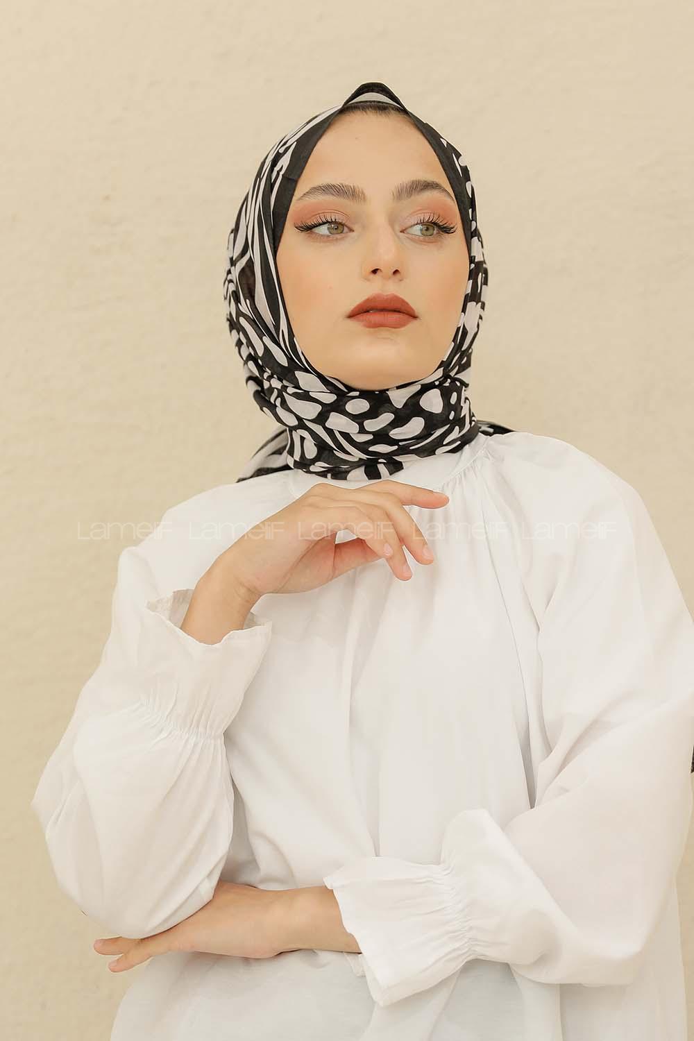 Modalamelif Siyah Renk Su Damlası Desenli Şal