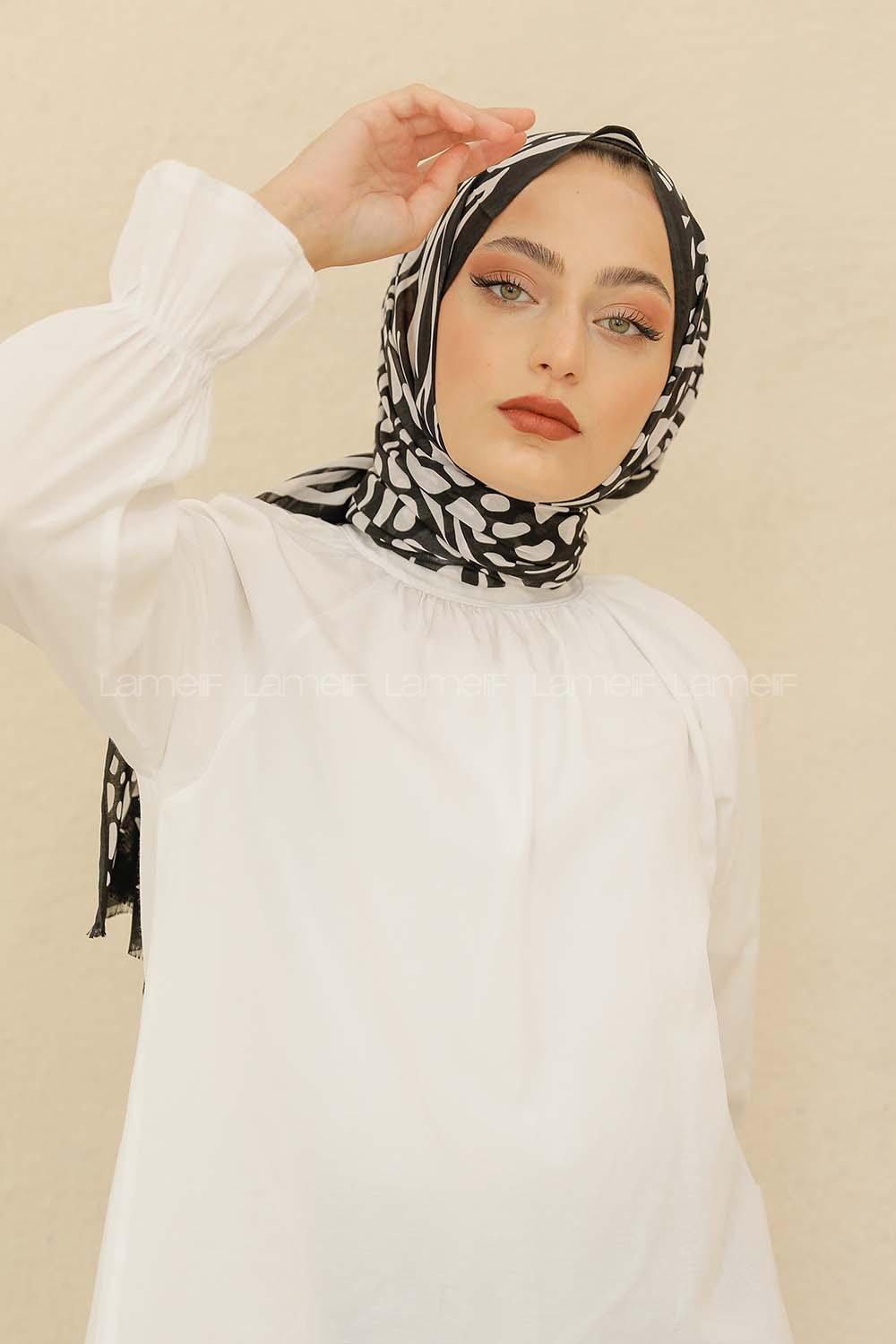 Modalamelif Siyah Renk Su Damlası Desenli Şal