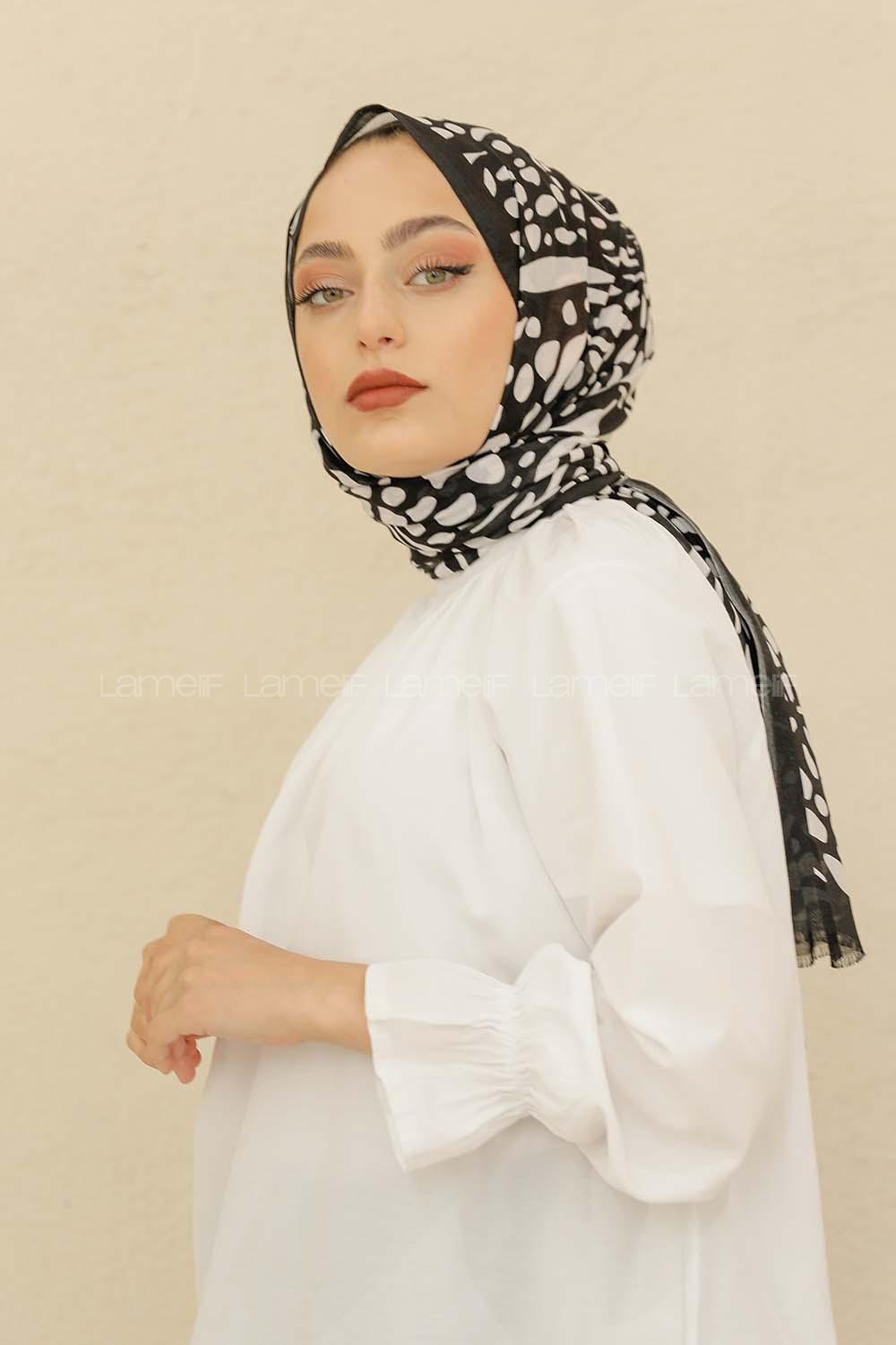 Modalamelif Siyah Renk Su Damlası Desenli Şal