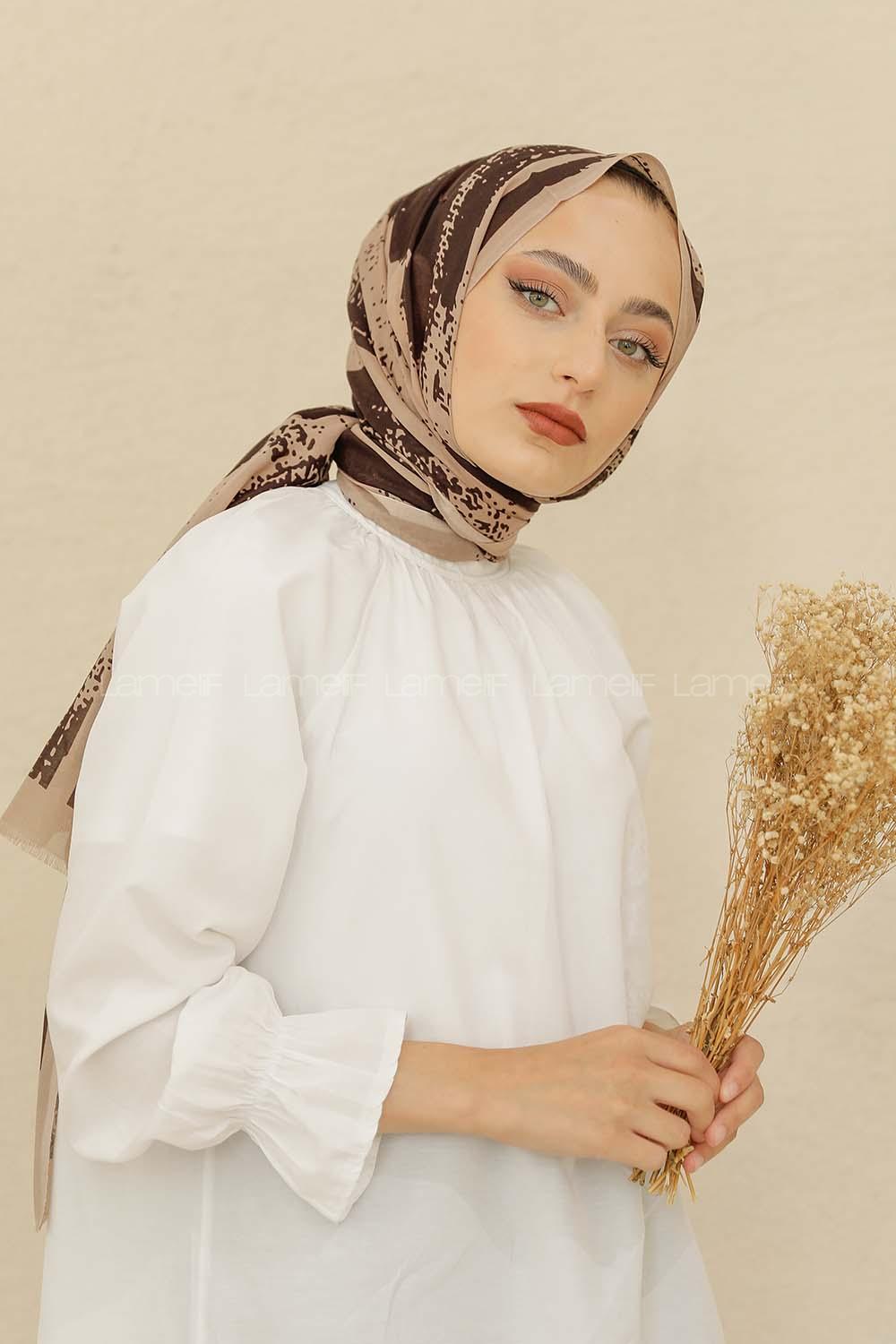 Modalamelif Vizonrengi Renk Karışık Desenli Şal