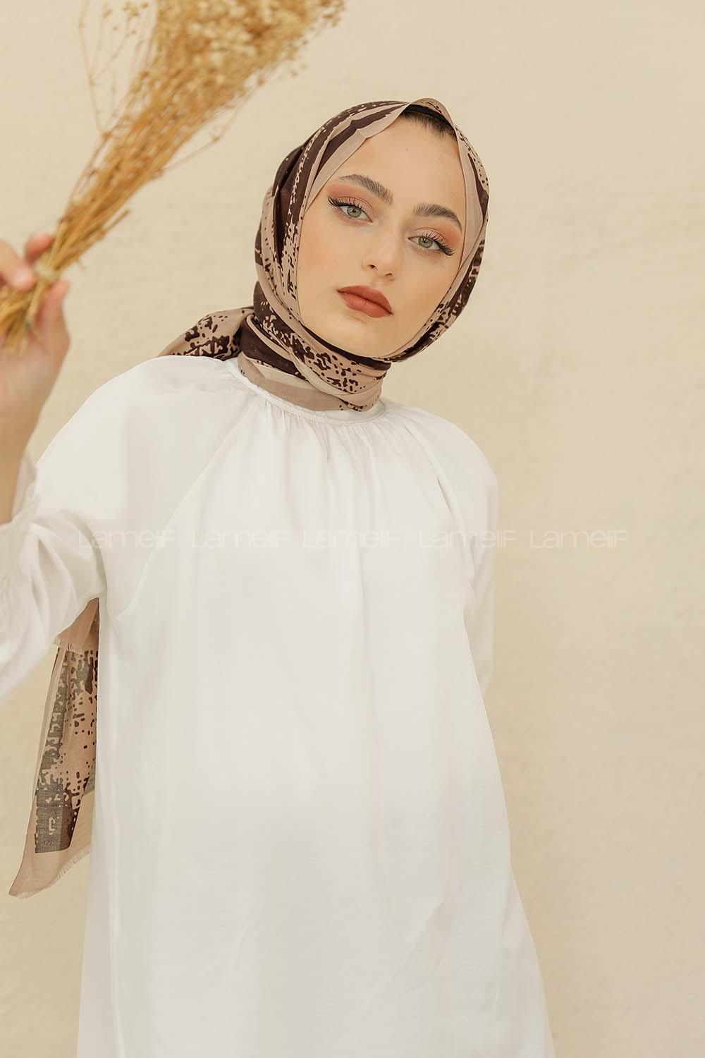 Modalamelif Vizonrengi Renk Karışık Desenli Şal