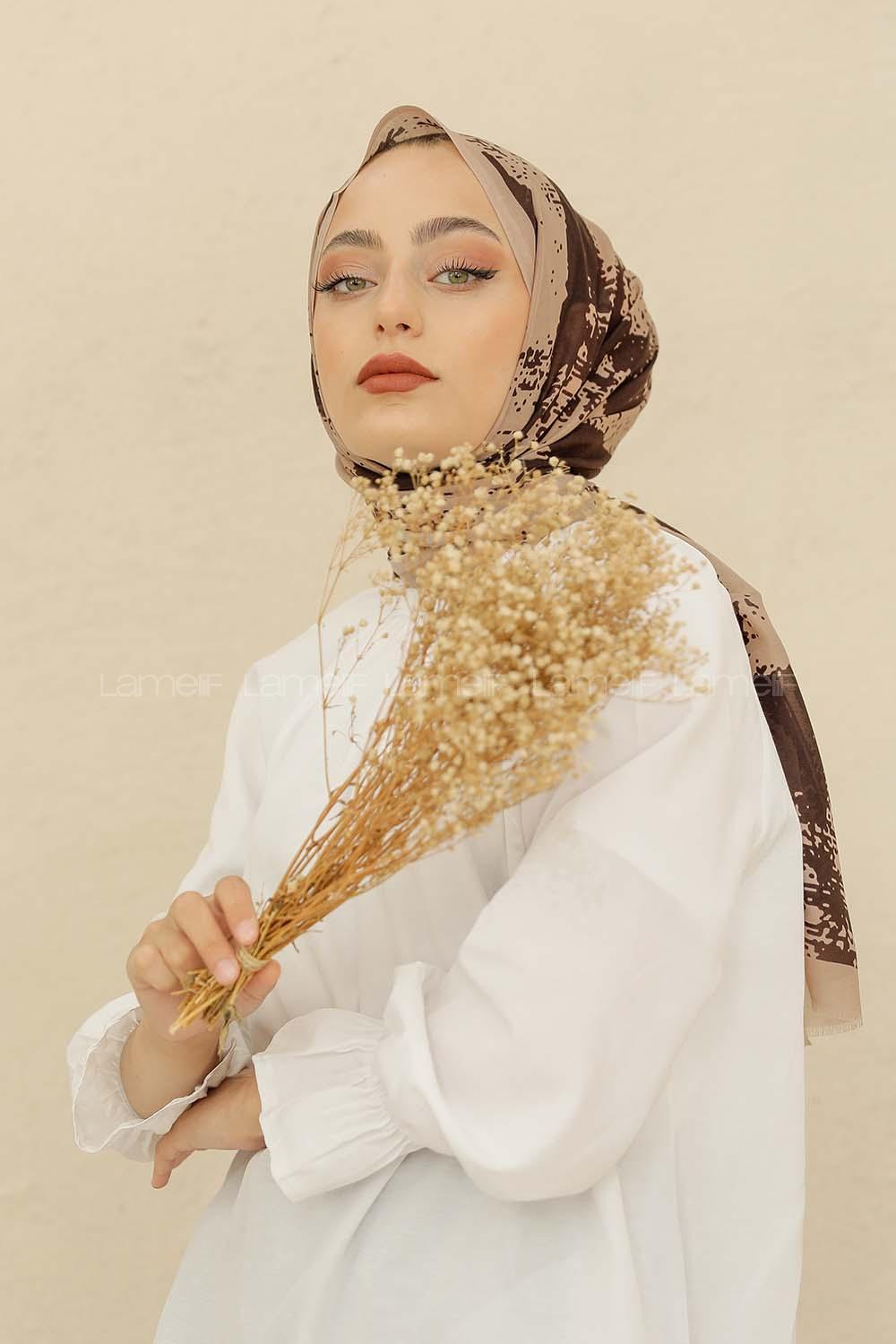 Modalamelif Vizonrengi Renk Karışık Desenli Şal