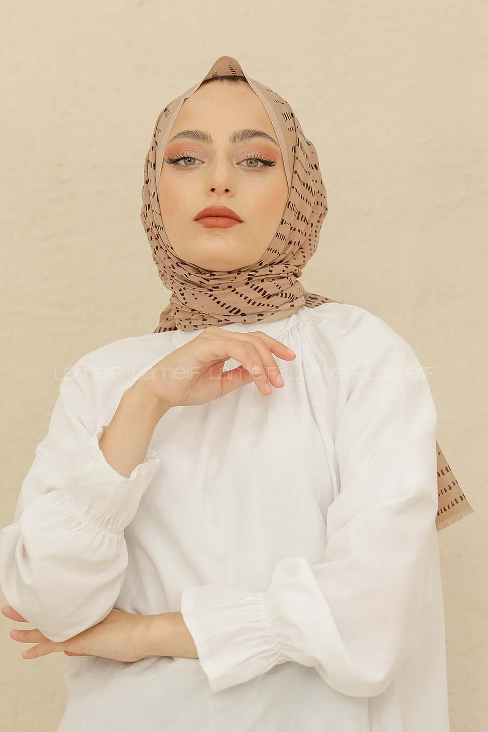 Modalamelif Vizonrengi Renk Şerit Desenli Şal