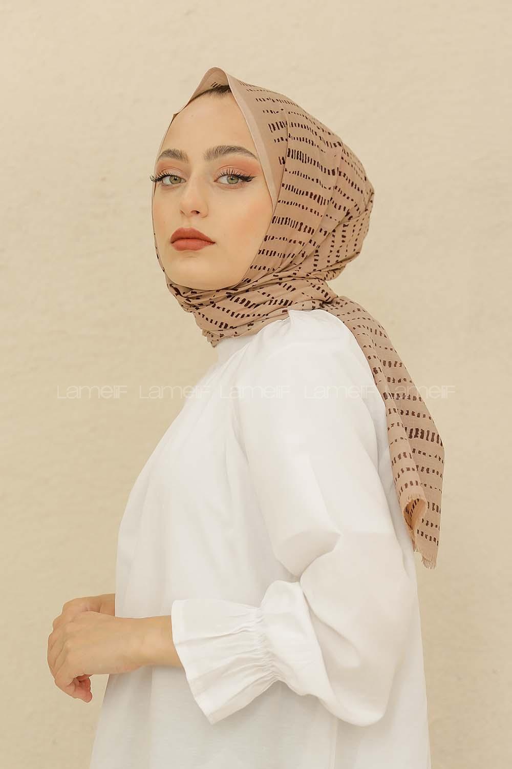 Modalamelif Vizonrengi Renk Şerit Desenli Şal