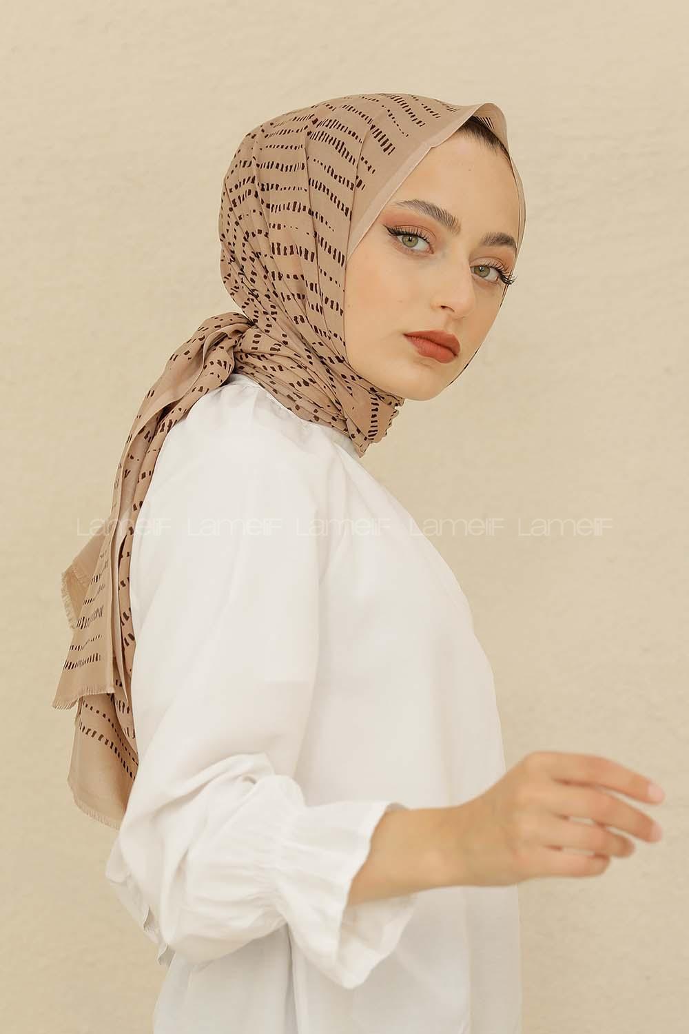 Modalamelif Vizonrengi Renk Şerit Desenli Şal