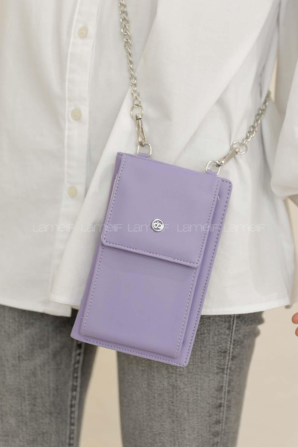 Modalamelif Zincir Askılı Çapraz Cüzdan Çanta Açık Mor