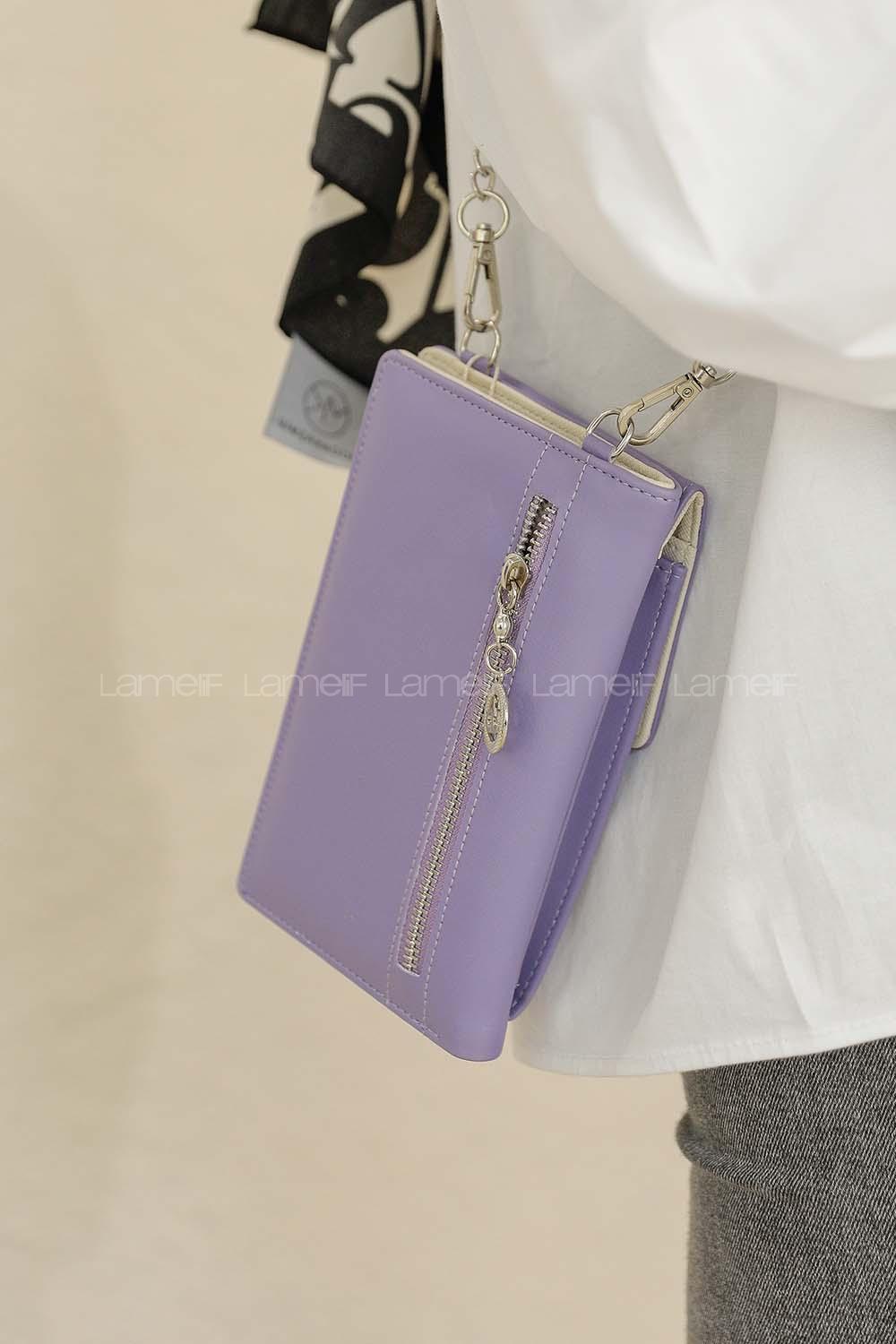 Modalamelif Zincir Askılı Çapraz Cüzdan Çanta Açık Mor