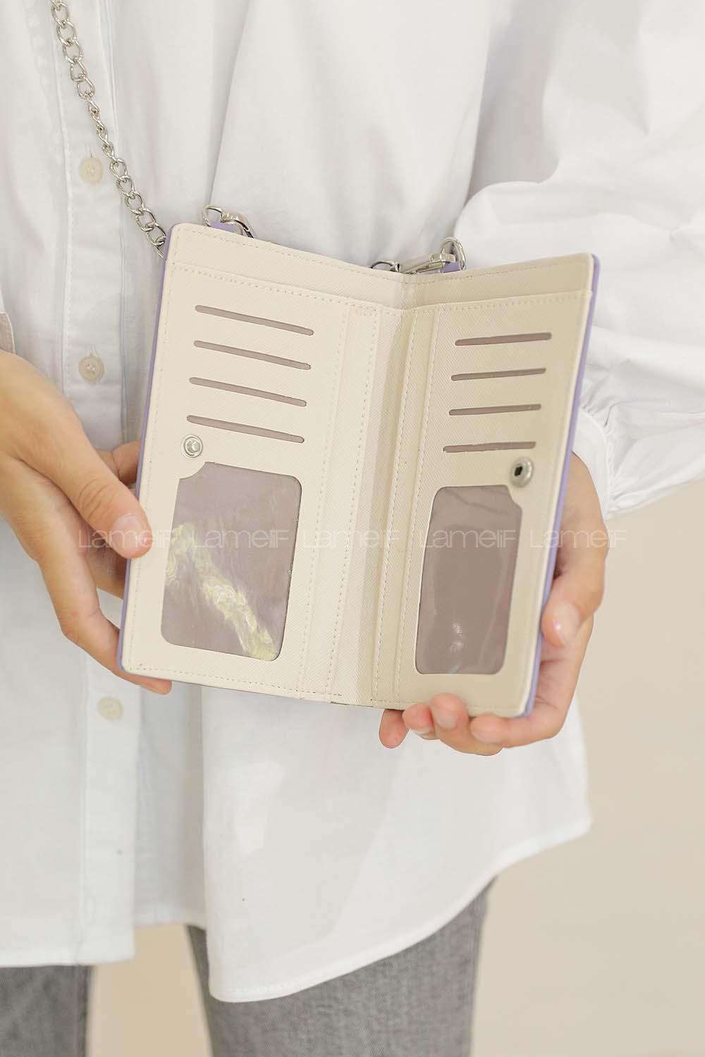 Modalamelif Zincir Askılı Çapraz Cüzdan Çanta Açık Mor