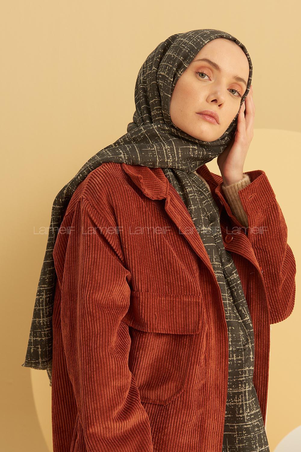 Modalamelif Haki  Batik Desen Şal