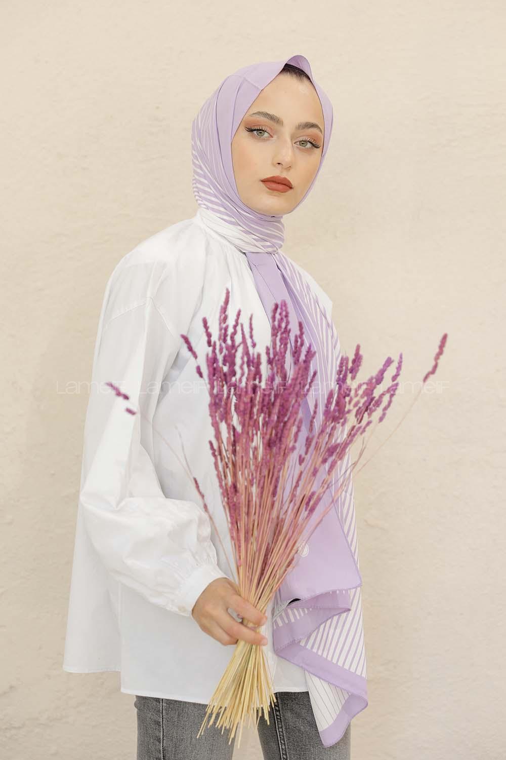 Modalamelif Renkli Baskılı Medine İpeği Şal Asimetrik Desen