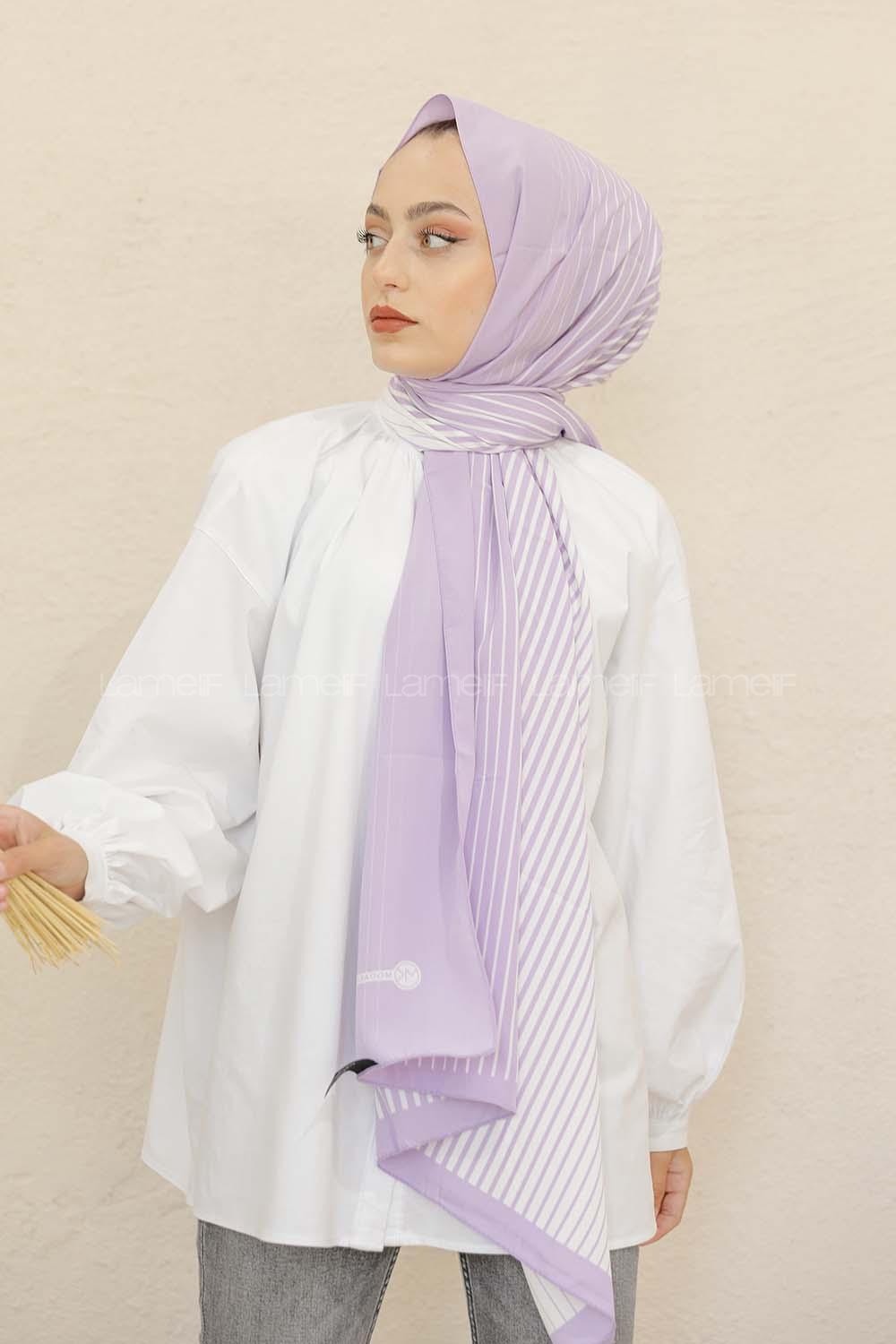 Modalamelif Renkli Baskılı Medine İpeği Şal Asimetrik Desen