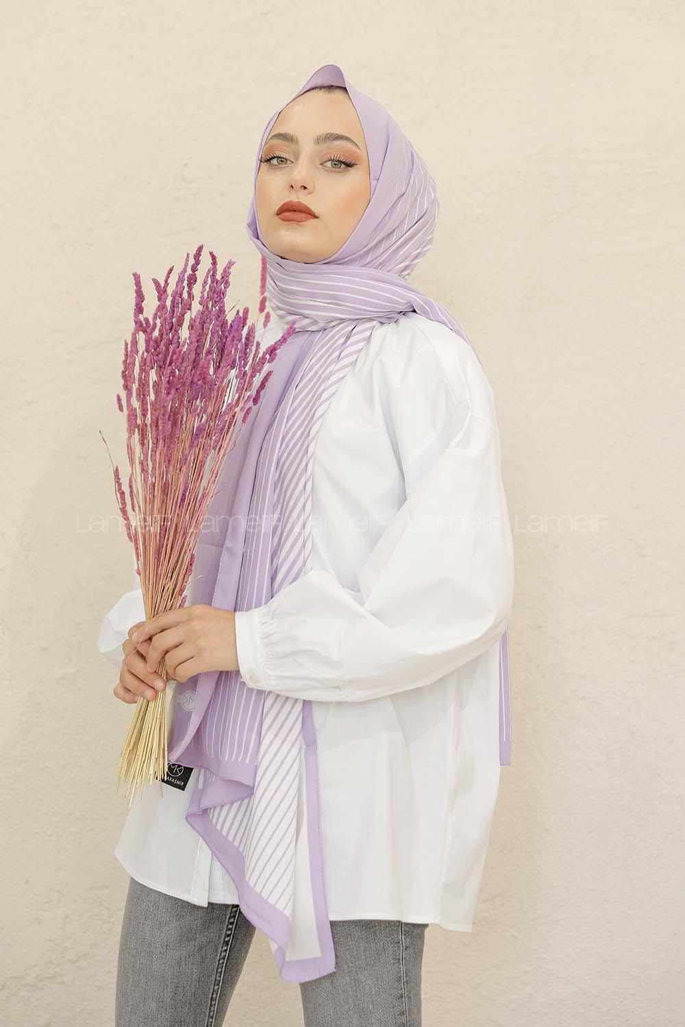 Modalamelif Renkli Baskılı Medine İpeği Şal Asimetrik Desen