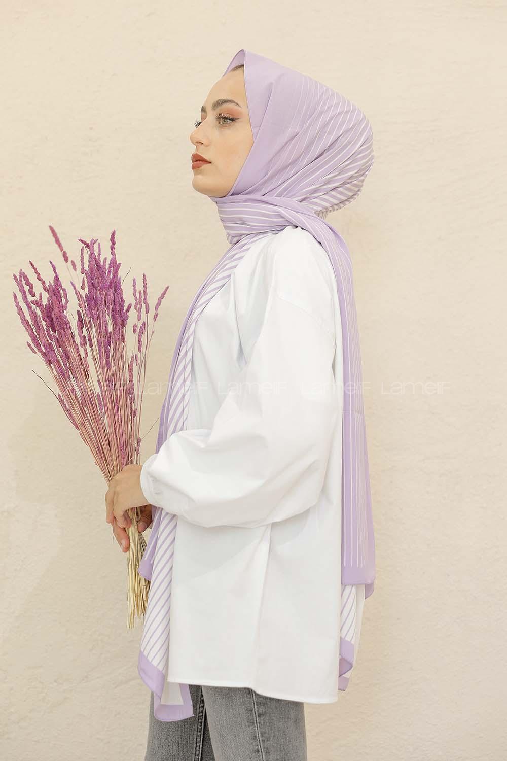 Modalamelif Renkli Baskılı Medine İpeği Şal Asimetrik Desen