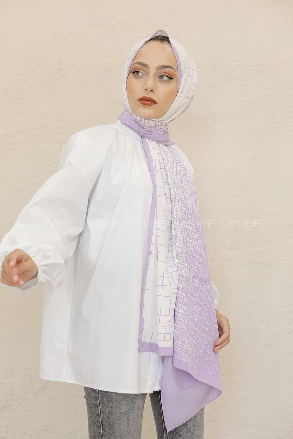 Modalamelif Renkli Baskılı Medine İpeği Şal Brush Desen