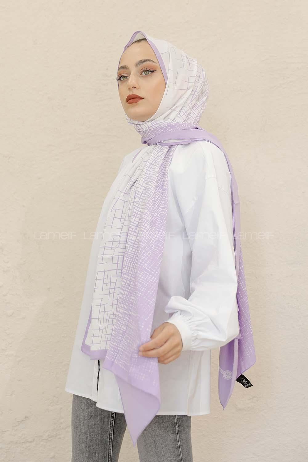 Modalamelif Renkli Baskılı Medine İpeği Şal Brush Desen