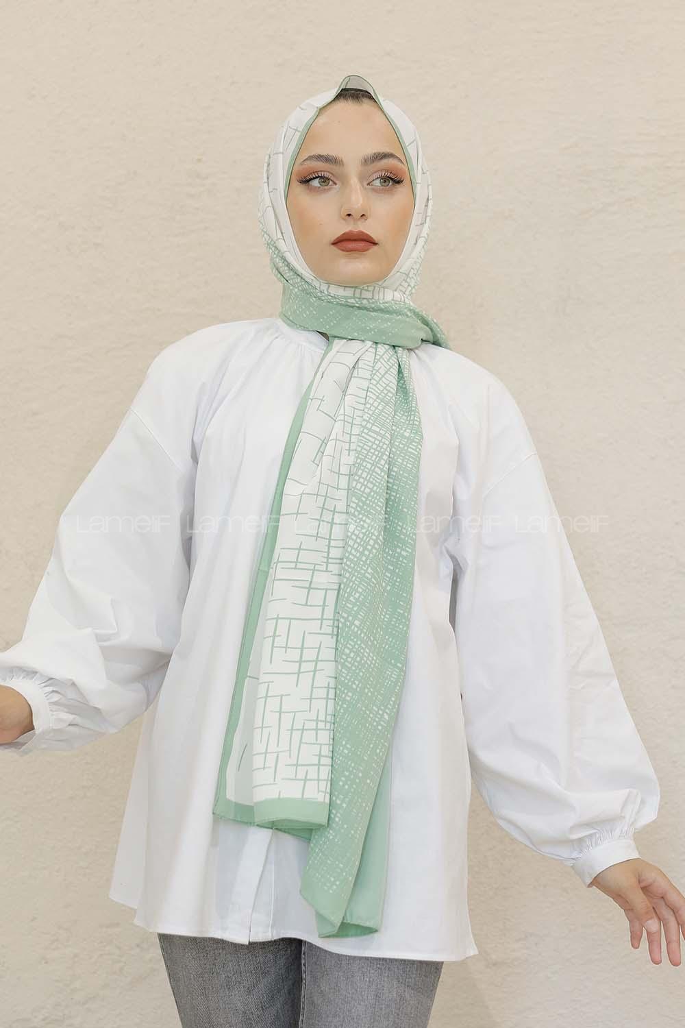 Modalamelif Renkli Baskılı Medine İpeği Şal Çizgi Desen