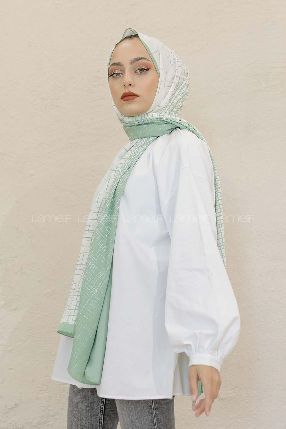 Modalamelif Renkli Baskılı Medine İpeği Şal Çizgi Desen