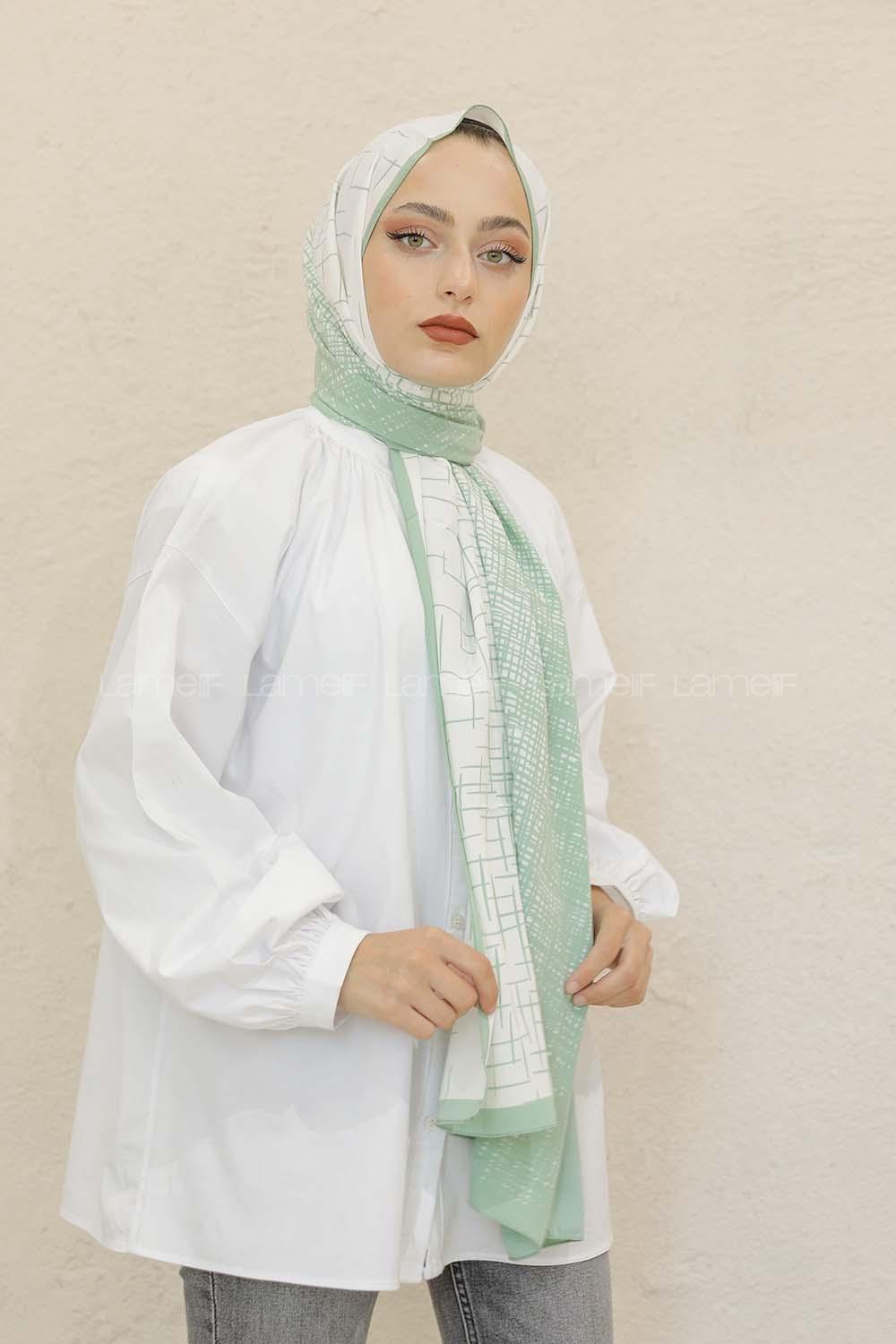 Modalamelif Renkli Baskılı Medine İpeği Şal Çizgi Desen