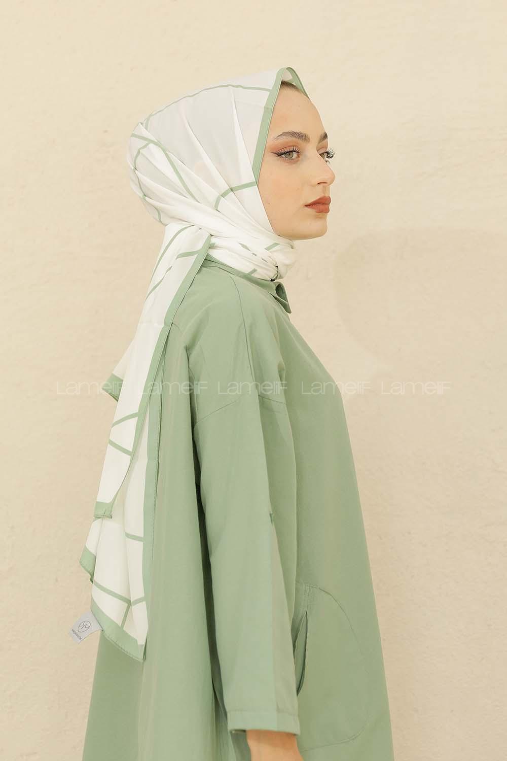 Modalamelif Renkli Baskılı Medine İpeği Şal Çizgi Desen Çağla