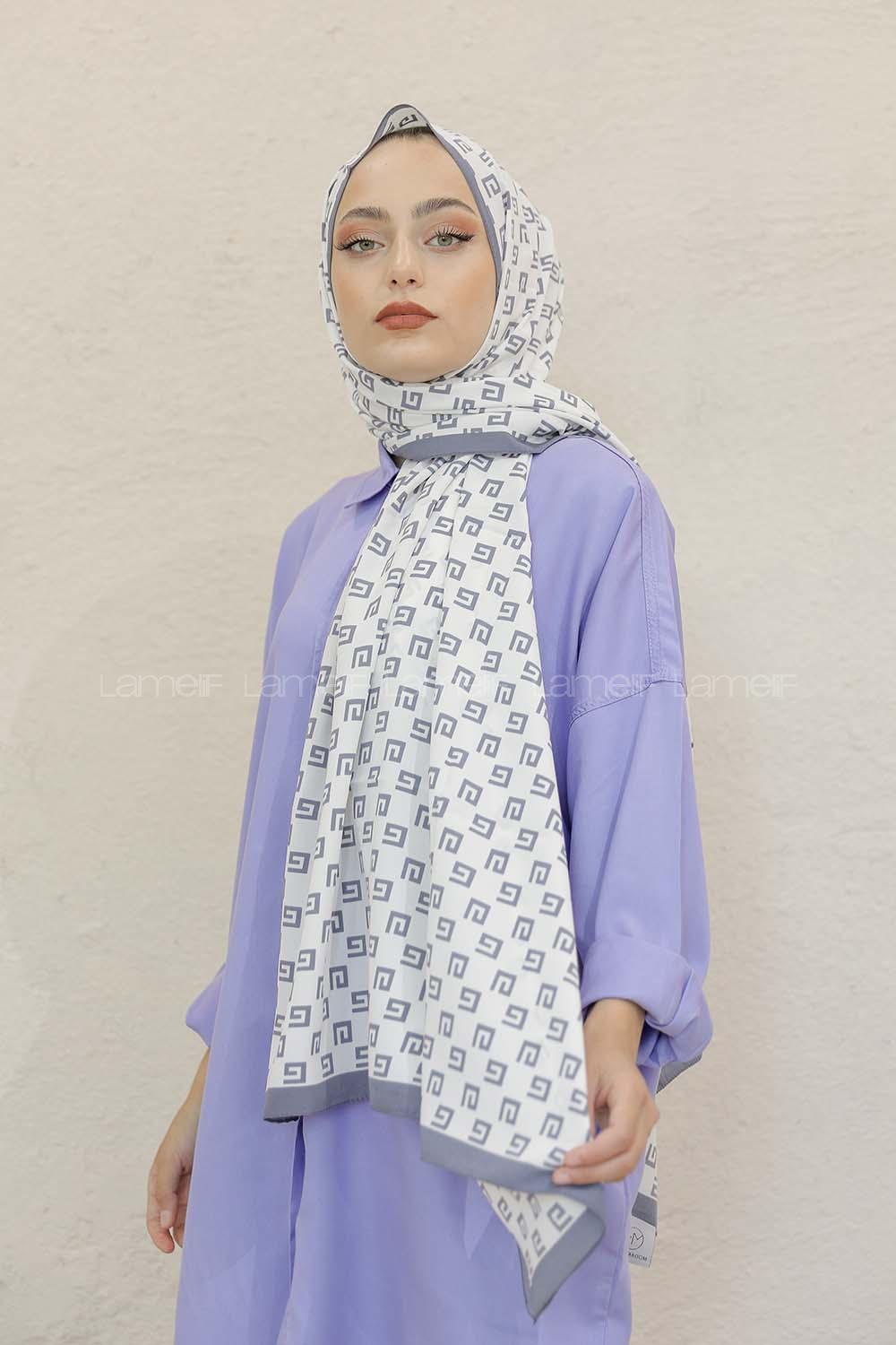 Modalamelif Renkli Baskılı Medine İpeği Şal G Desen