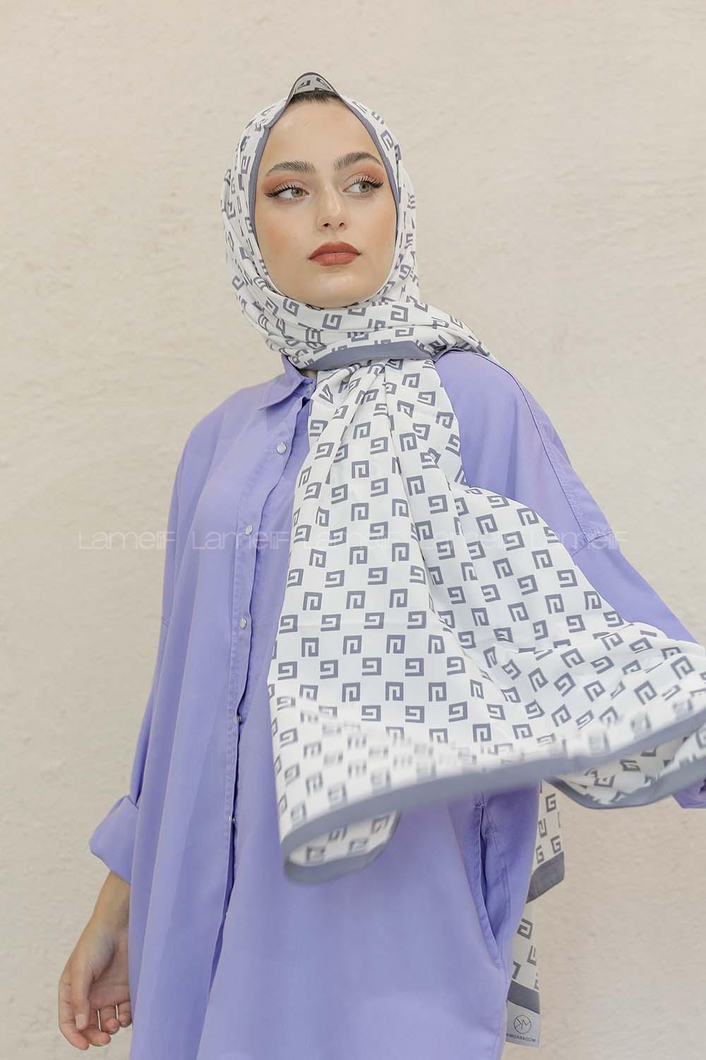 Modalamelif Renkli Baskılı Medine İpeği Şal G Desen