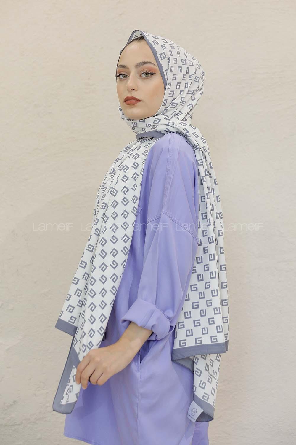 Modalamelif Renkli Baskılı Medine İpeği Şal G Desen