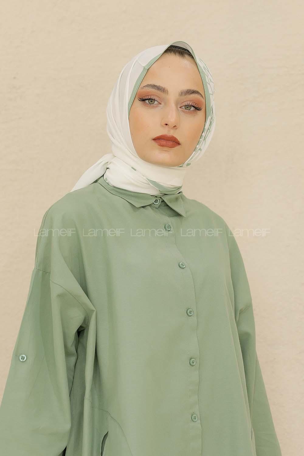 Modalamelif Renkli Baskılı Medine İpeği Şal Tomurcuk Desen Mint