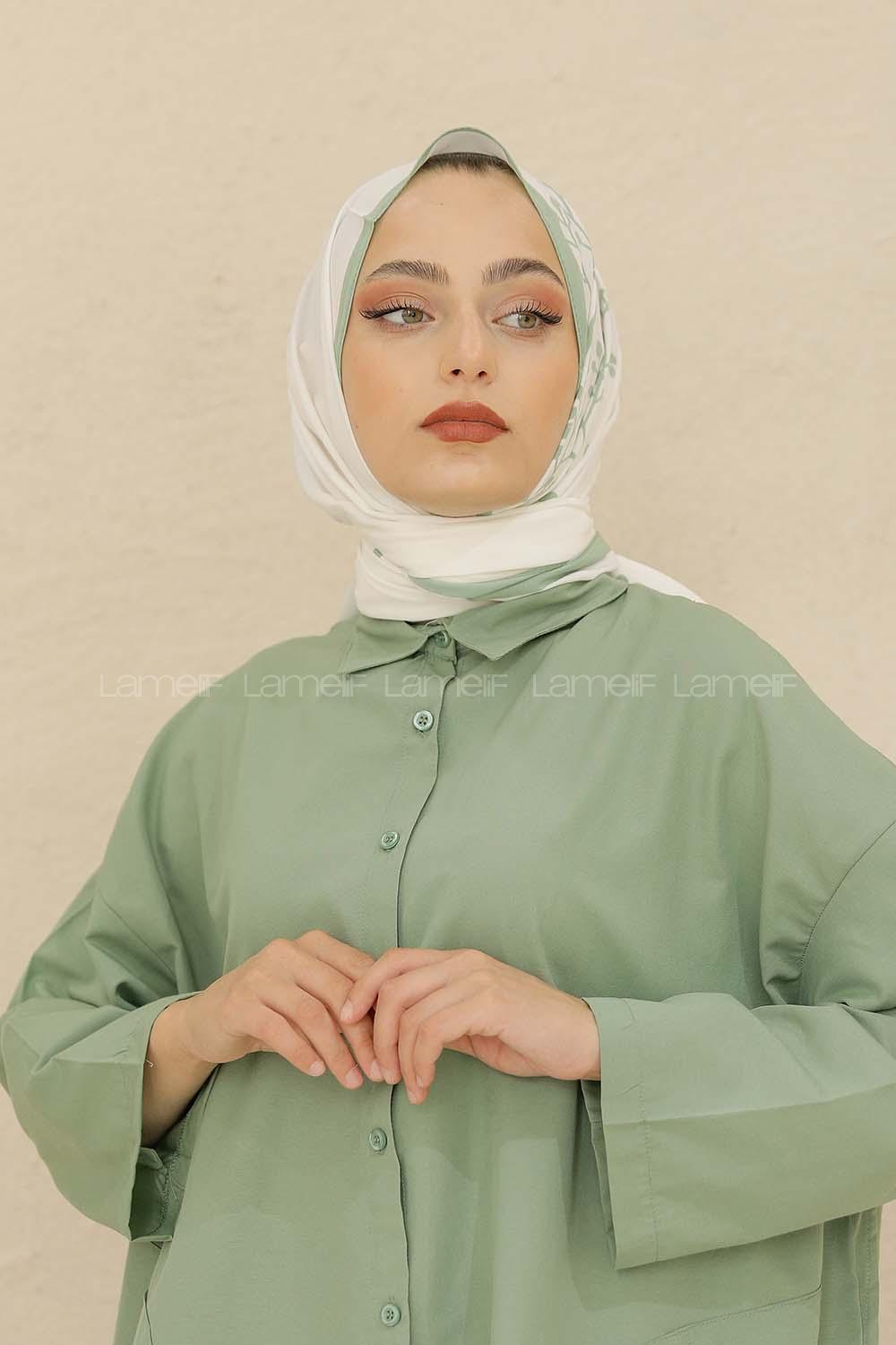 Modalamelif Renkli Baskılı Medine İpeği Şal Tomurcuk Desen Mint