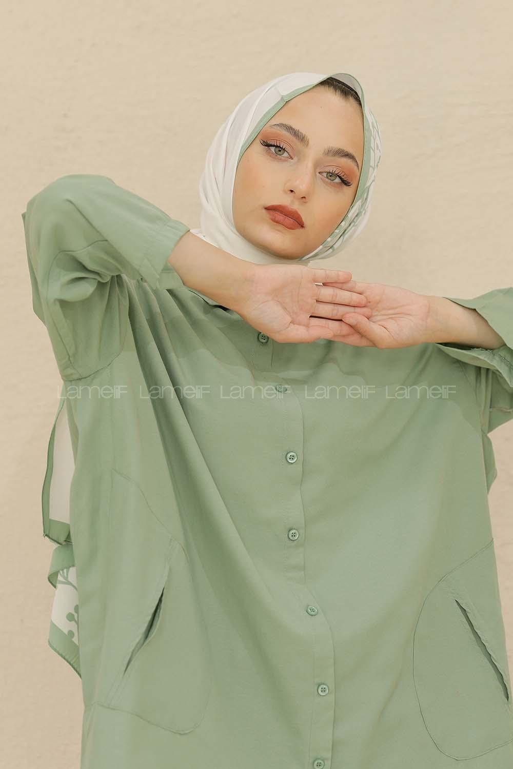 Modalamelif Renkli Baskılı Medine İpeği Şal Tomurcuk Desen Mint