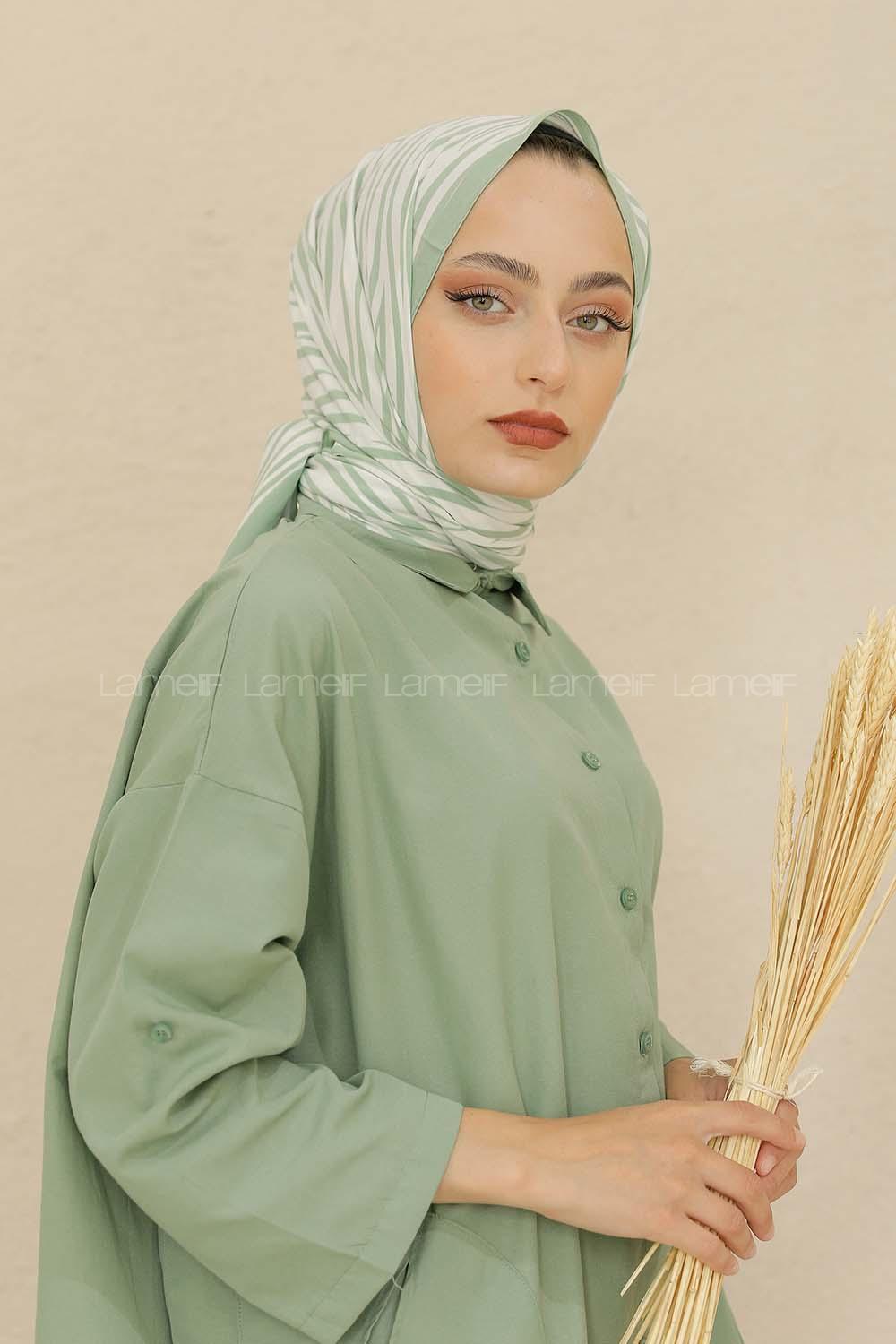 Modalamelif Renkli Baskılı Medine İpeği Şal Zebra Desen Çağla