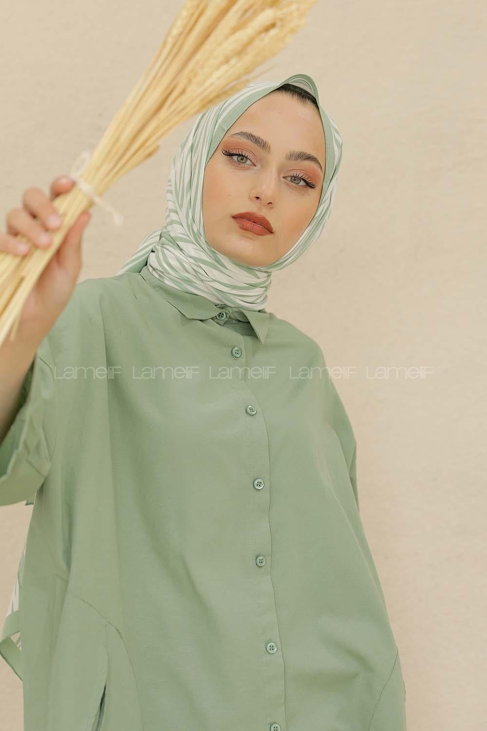 Modalamelif Renkli Baskılı Medine İpeği Şal Zebra Desen Çağla