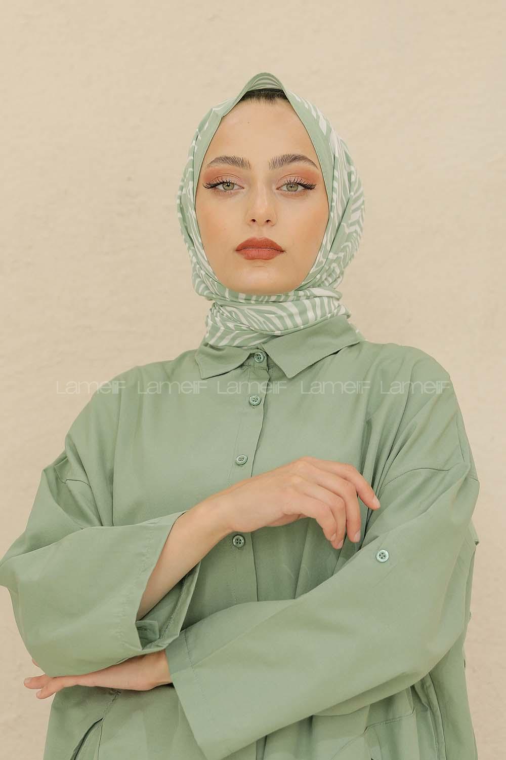 Modalamelif Renkli Baskılı Medine İpeği Şal Zebra Desen Mint