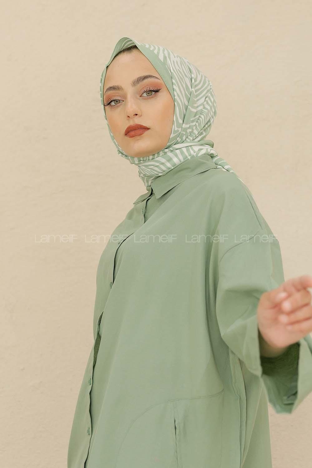 Modalamelif Renkli Baskılı Medine İpeği Şal Zebra Desen Mint