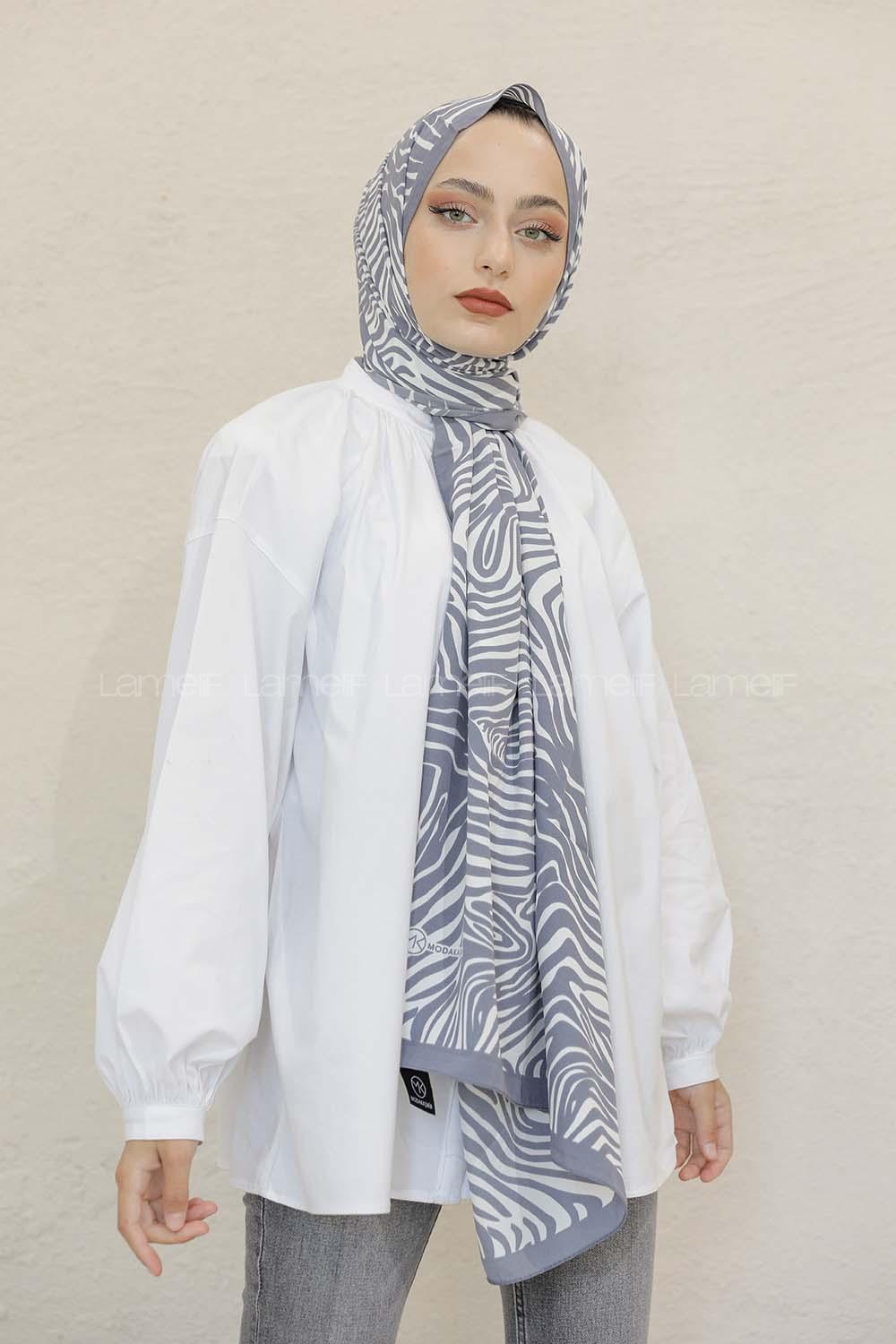 Modalamelif Renkli Baskılı Medine İpeği Şal Zoom Desen