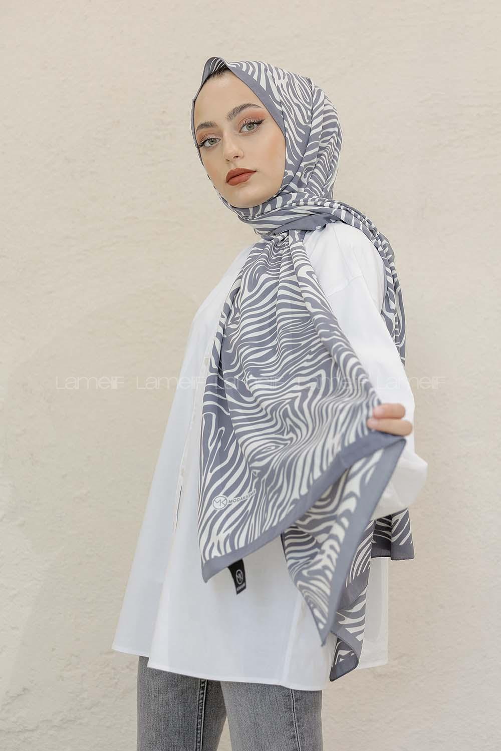 Modalamelif Renkli Baskılı Medine İpeği Şal Zoom Desen