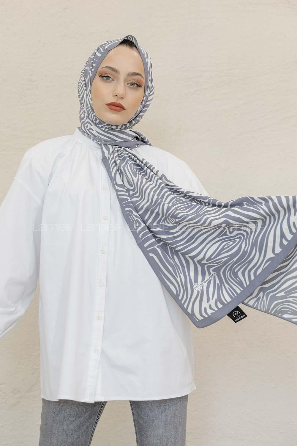 Modalamelif Renkli Baskılı Medine İpeği Şal Zoom Desen