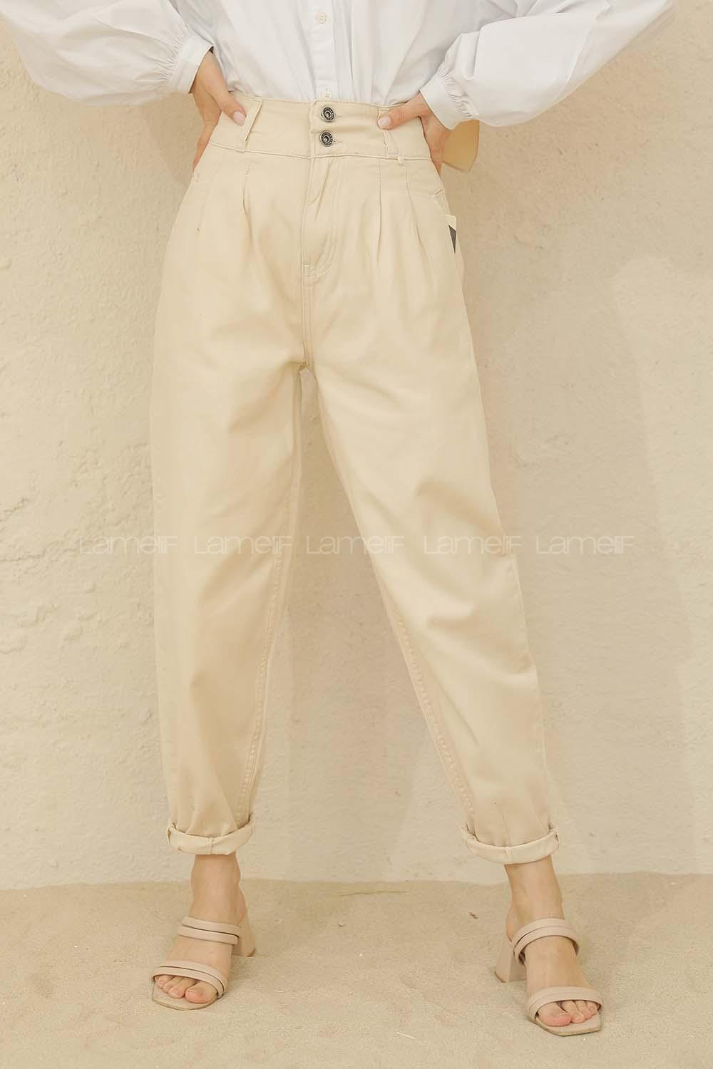 Modalamelif Yüksek Bel Balon Mom Jean Bej