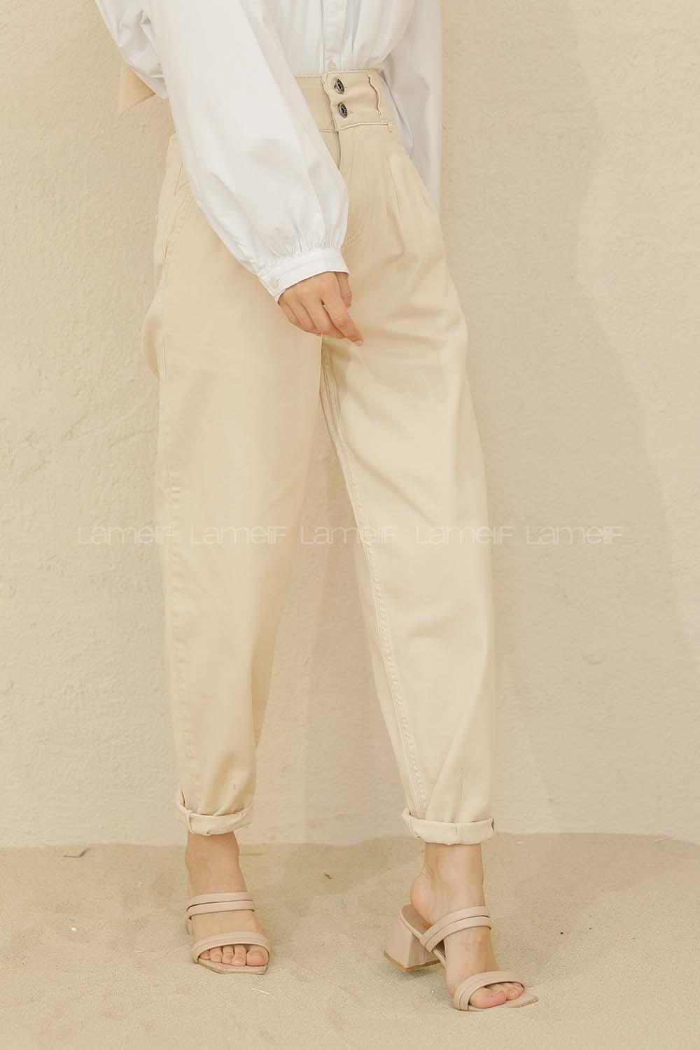 Modalamelif Yüksek Bel Balon Mom Jean Bej