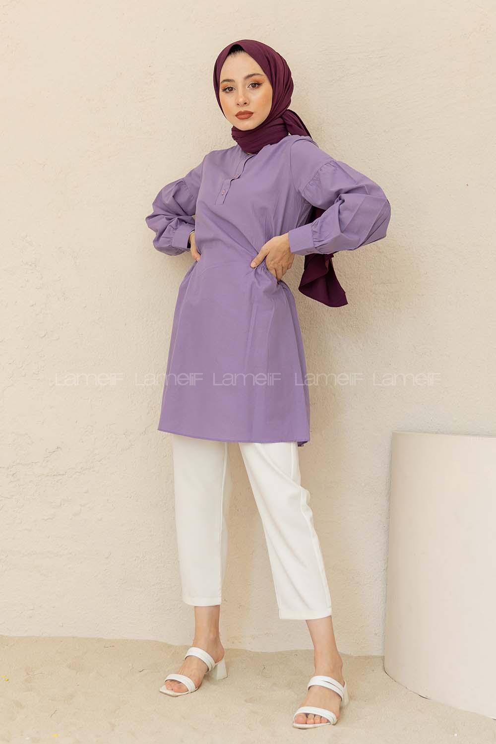 Modalamelif Bel Büzgülü Tunik Lila