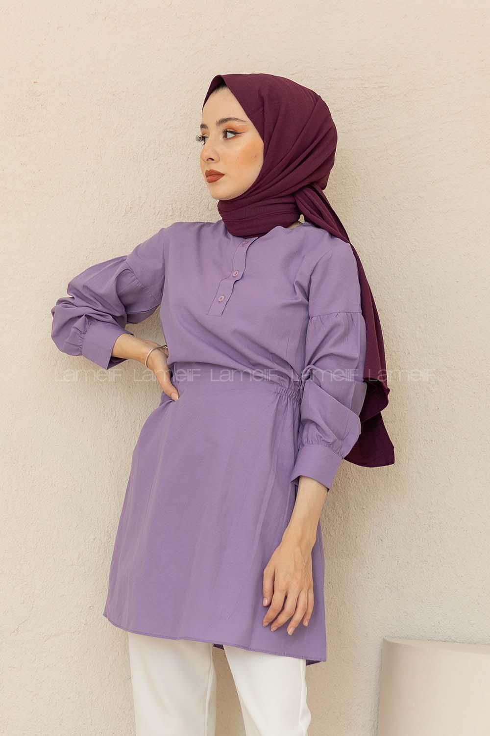 Modalamelif Bel Büzgülü Tunik Lila