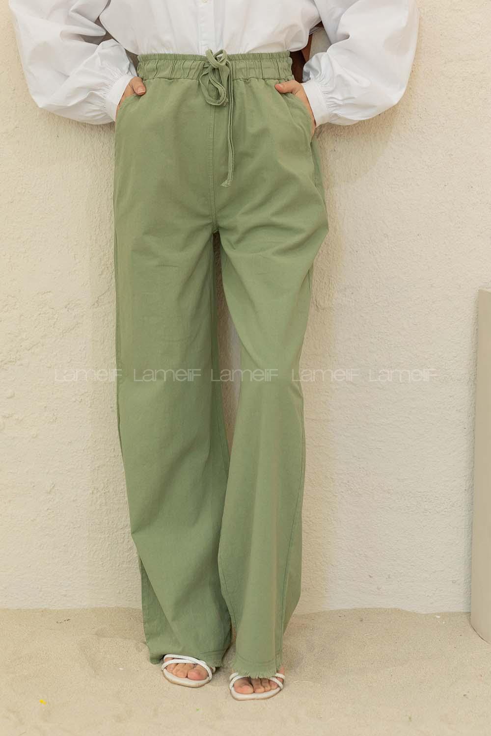 Modalamelif Beli Lastikli Paça Püsküllü  Pantolon Çağla