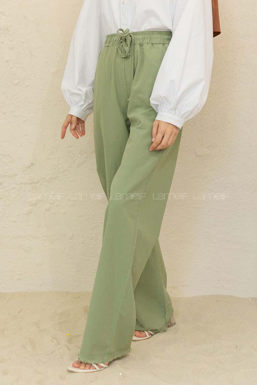 Modalamelif Beli Lastikli Paça Püsküllü  Pantolon Çağla